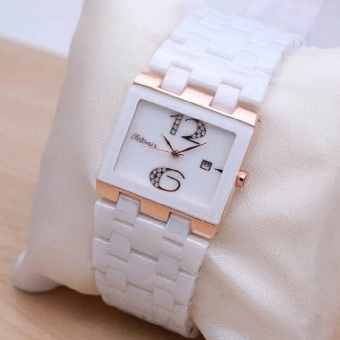 Jam Tangan Wanita / Cewek Tetonis Original Rantai Ceramic Silver Rose