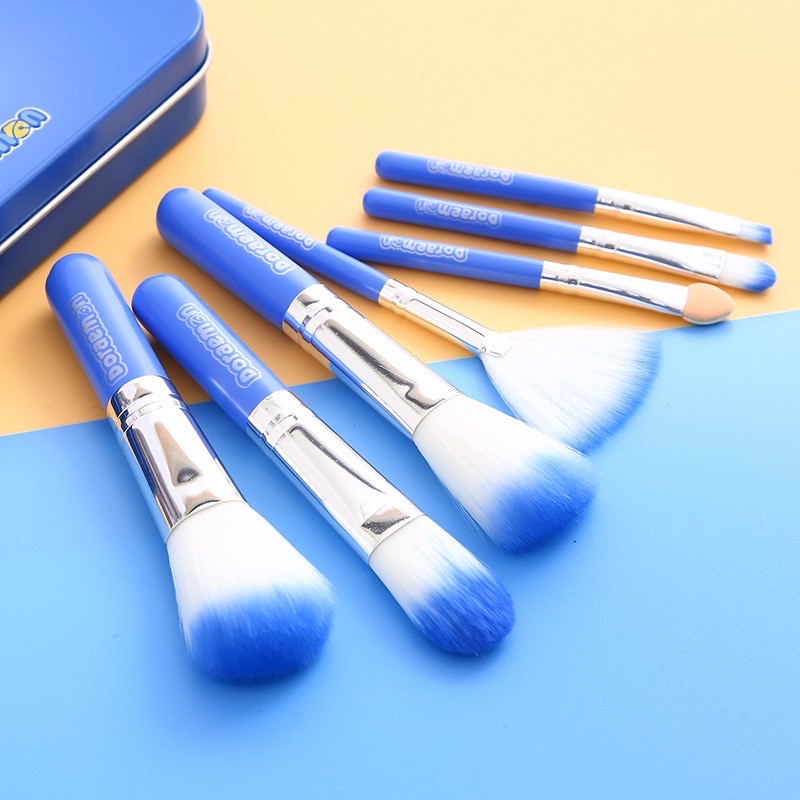 SET KUAS MAKE UP WANITA HELLO KITTY DORAEMON BRUSH 7 IN 1 SET MAKE UP TOOLS PRAKTIS