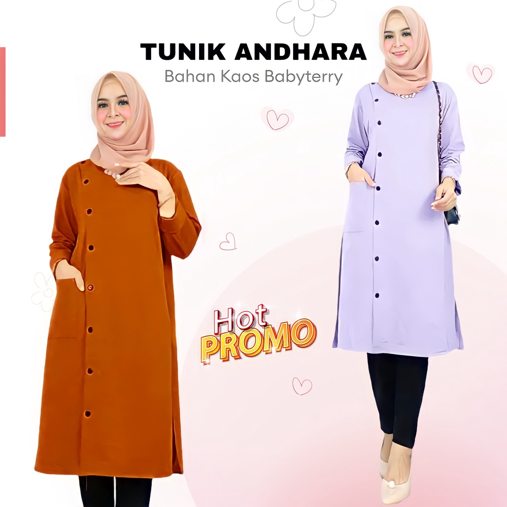 ATASAN TUNIK ANDHARA / TUNIK KAOS BABYTERRY IMPORT TERBARU KANCING VARIASI LD110