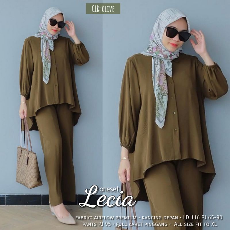 LECIA ONESET SETCEL CRINKLE CRINGKEL IMPORT ONE SET LECIA AIRFLOW PREMIUM PLAIN LD 100CM KEMEJA SET WANITA KOREA