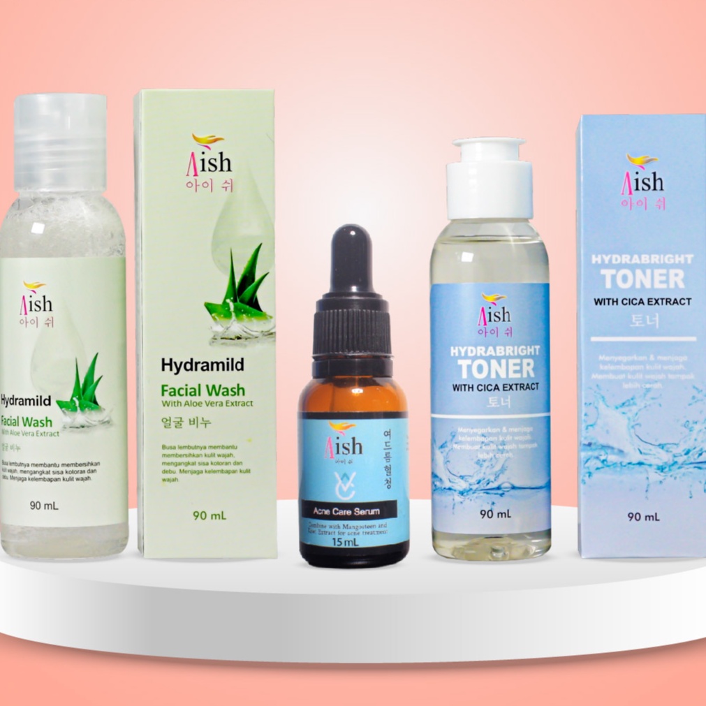 AISH SKINCARE  - FACIAL WASH / AISH SERUM KOREA / TONER / DAY&NIGHT CREAM - 100% Original-Paket Glow (Acne)