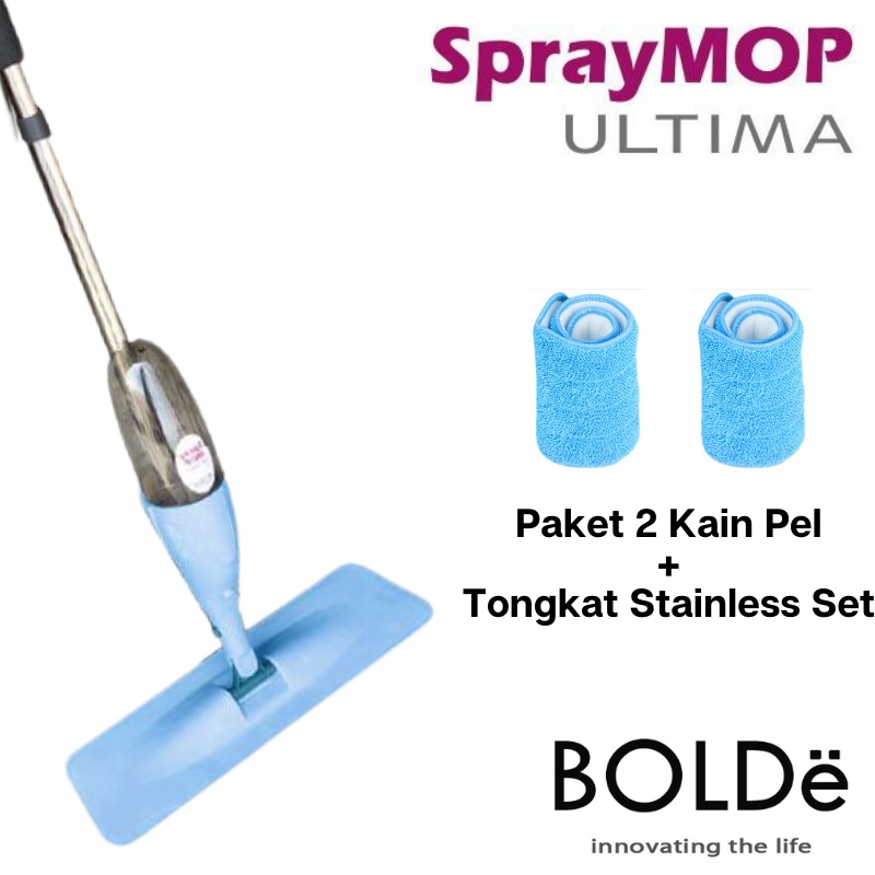 Alat Pel Bolde Spray Mop Ultima | Paket 2 Kain Tongkat Kain Pelpelan Lap Original Bolde Stainless + Refill Kain