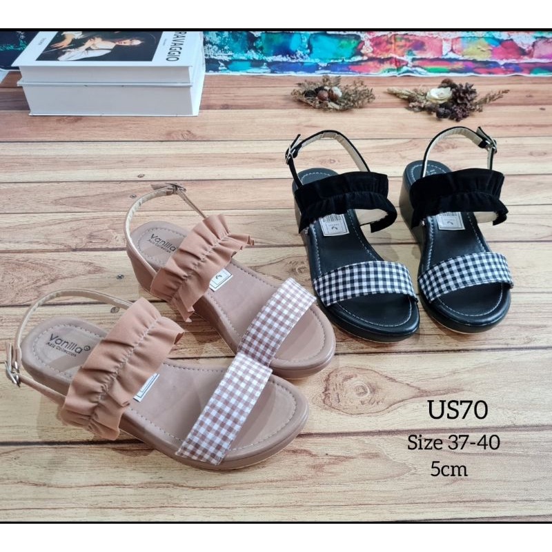 ABBUSHOES Us 70 Wedges Tali kotak-kotak (Terbaru)