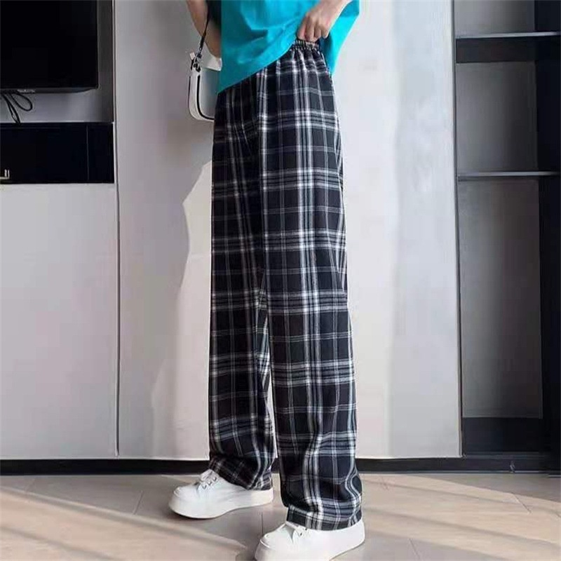 Casual Tartan Long Pants Culot Celana Panjang Wanita Motif Kotak-Kotak 2416