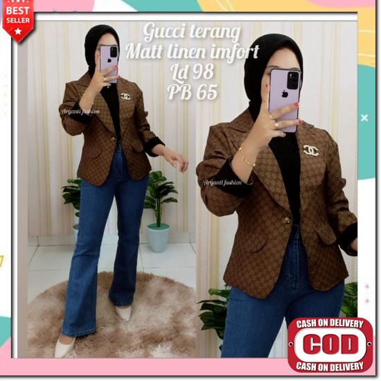 Blejer Blazer Wanita Panjang Selutut Bahan Katun Saku Kancing Depan All Blazers Branded Semua Item 9