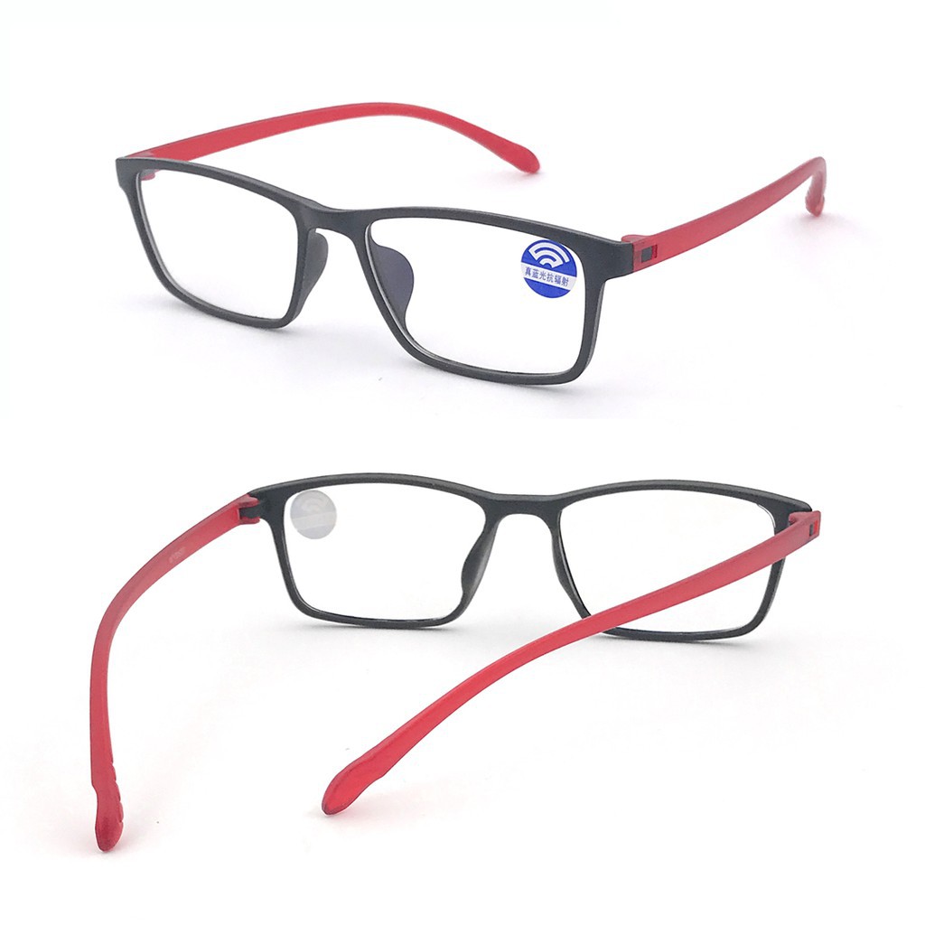 Kacamata Anti Radiasi Kotak Wanita Korean Fashion Retro Cahaya Biru / Kacamata Baca Lensa Normal-HITAM MERAH