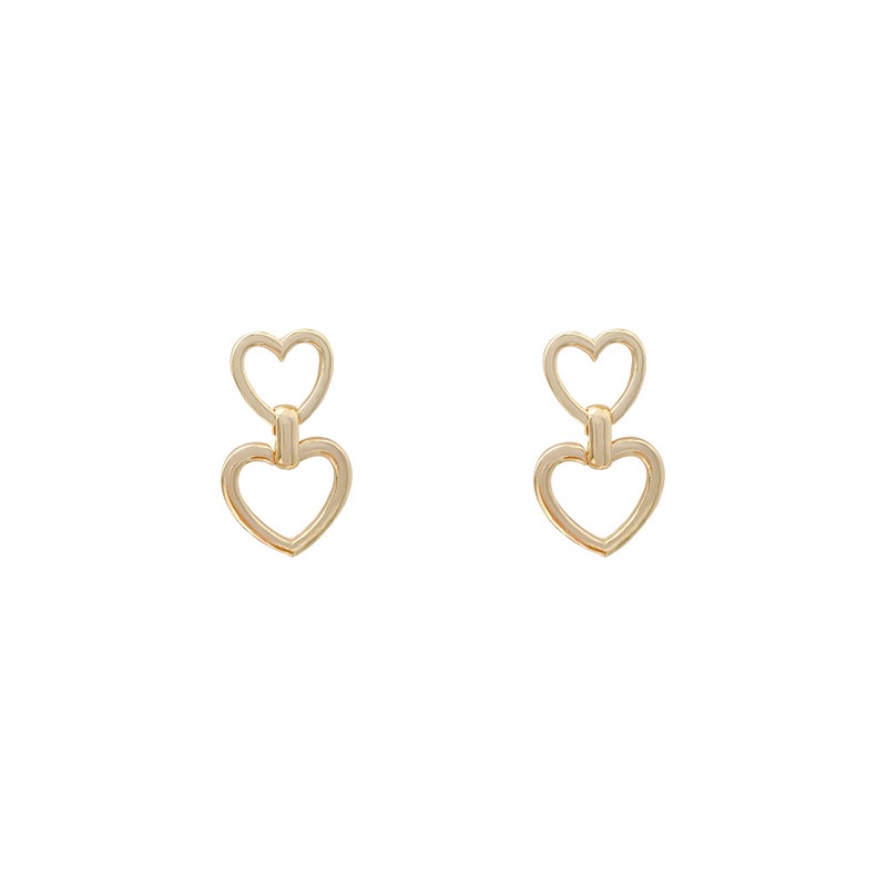 Anting S925 Silver Needle Bentuk Hati Ganda Warna Emas Gaya Eropa Amerika