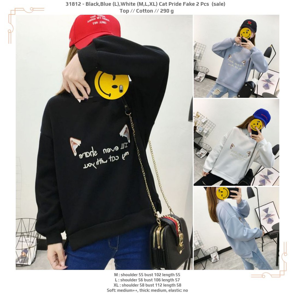 SALE Atasan sweater  fake2pcs kerah jitam putih biru 