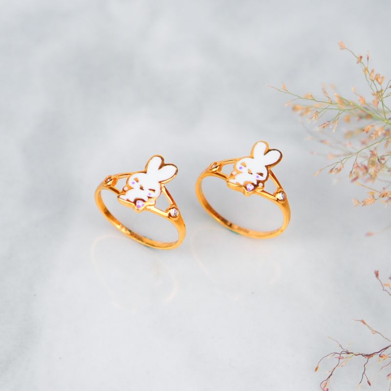 Cincin Emas Anak Motif Karakter Kelinci Cat Putih - Toko Emas Gadjah