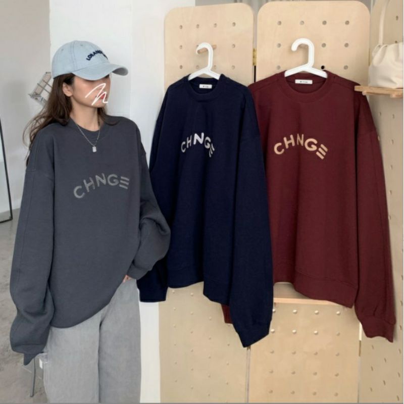 (S - 6XL) Sweater BIG SIZE CHNGE Boy Girl Cream Burgundy Sweatshirt Korean Harajuku style Fashion Crewneck Change Urban Style Unisex Jumbo Oversize 5XL 4XL 3XL 2XL XL L M jaketin aja