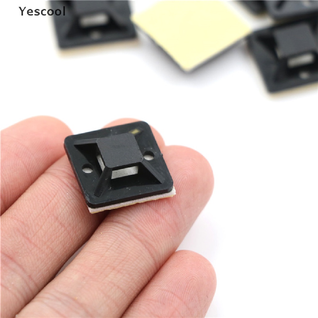 Yescool 100 Pcs Pengikat Kabel Ukuran 20x20 x 6mm Dengan Perekat