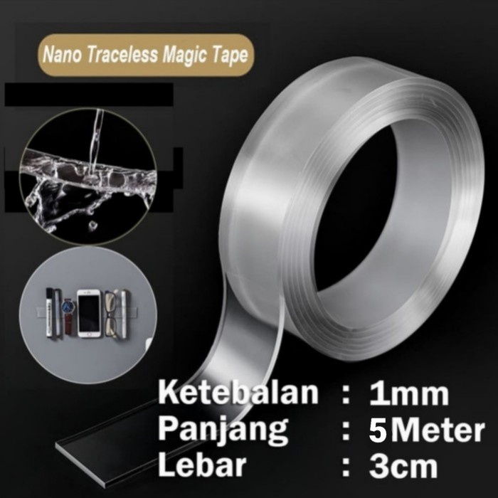 Double tape isolasi bening 3x500cm tebal 1mm dobel tip transparan