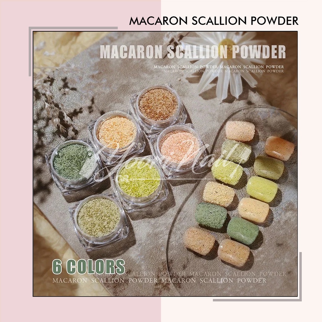 Macaron scallion powder set 6 warna maccaron serbuk dekorasi nail art