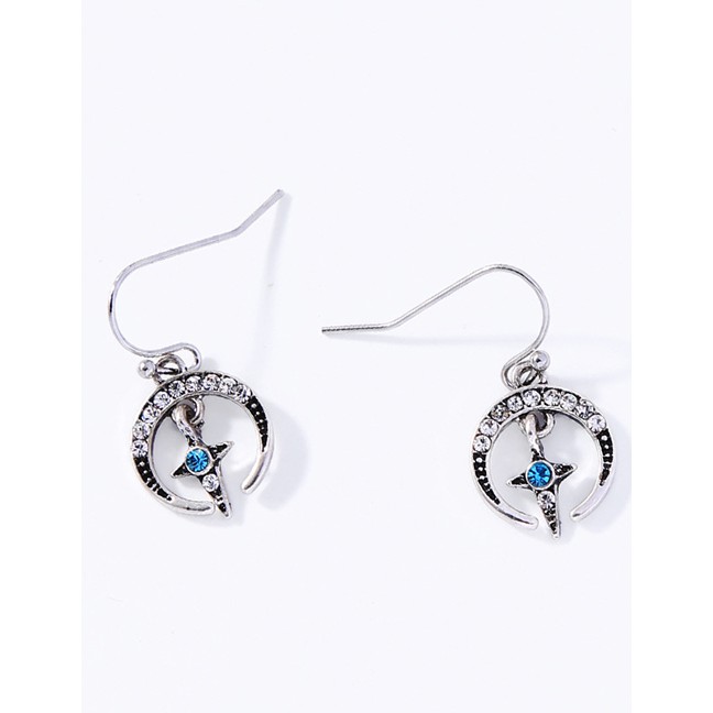 LRC Anting Gantung Fashion Silver Crystal Diamond Cross Star Moon Earrings D59109