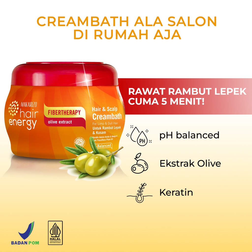 Makarizo Hair Energy Fibertherapy Hair & Scalp Creambath Olive 500 mL / Perawatan Rambut / Hijab-2