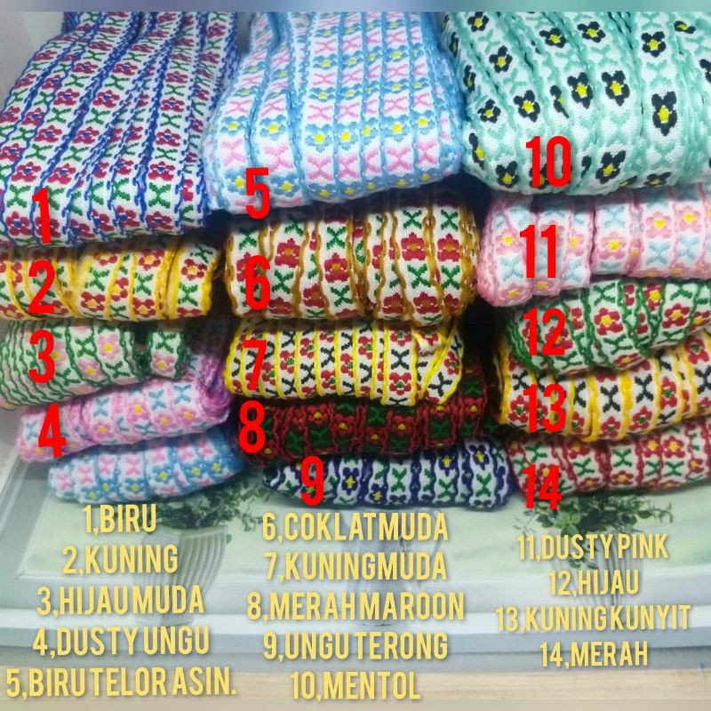 

PER METER,PITA BABY BORDIR MULTI WARNA LEBAR 1 CENTIMETER.