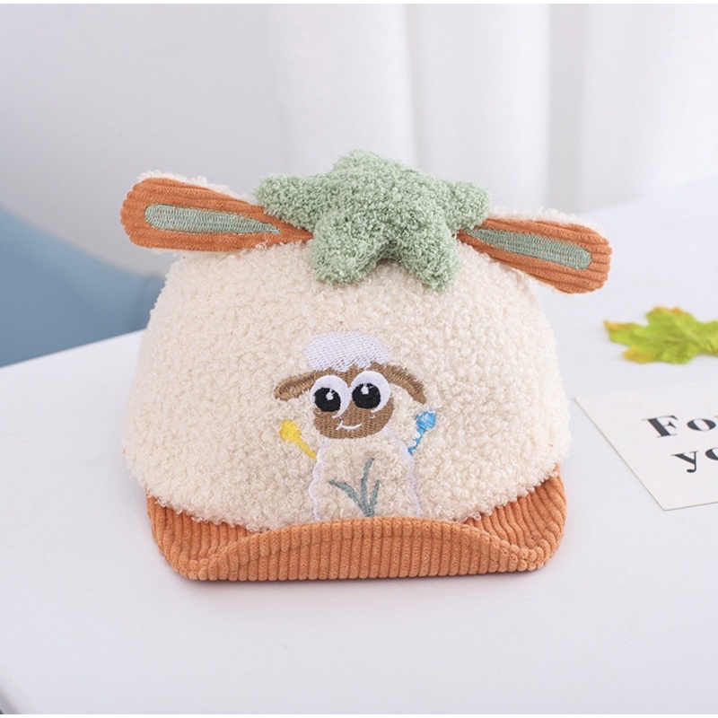 Topi Baseball Anak Bayi Balita Model Bulu Domba Sheep Import Anak Laki Laki Anak Perempuan-BS orange