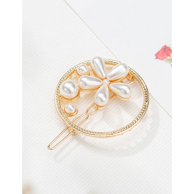 LRC Aksesories Rambut Fashion Round Pearl Geometry Hollow Metal Geometric Hair Clip F59907