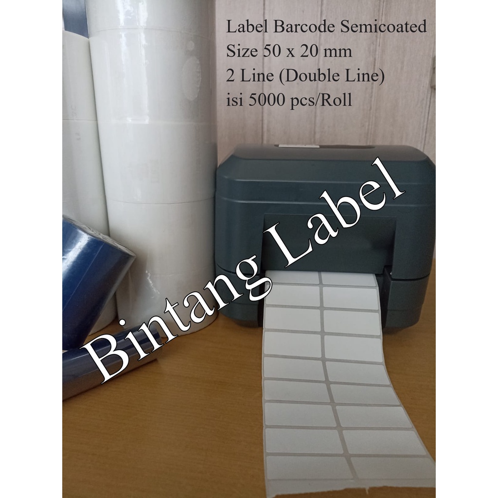 

LABEL BARCODE SEMICOATED SIZE 50X20 MM , 2 LINE, ISI 5000 PCS / ROLL