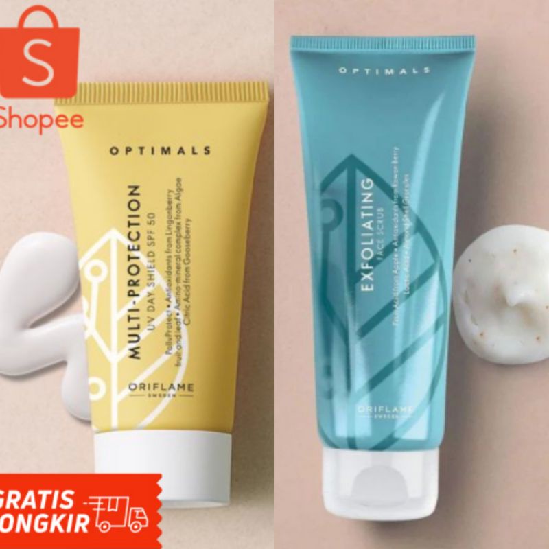 New Optimals Multi-Protection UV Day Shield SPF 50/ Optimals Exfoliating Face Scrub