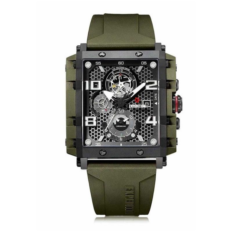 Expedition E 6757 Chronograph Pria Green Army Rubber Strap Original