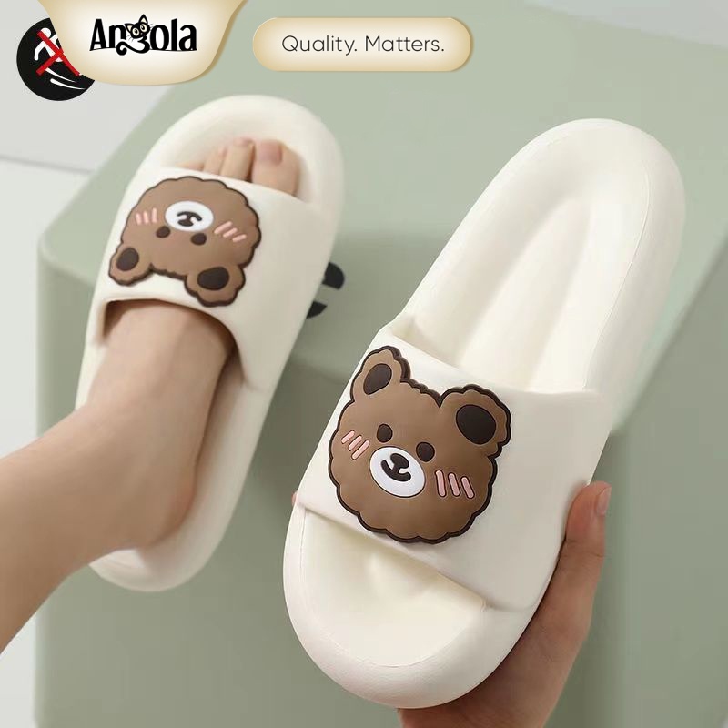 Angola Sandal Slip-On CuteBear H08 Sandal Rumah/Kamar Mandi Slipper Strap Comfy Cowok Cewek-Putih