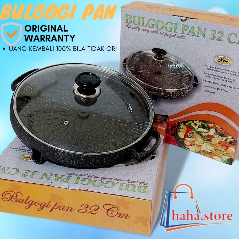 Bulgogi Pan 32cm Marble Grill BBQ Alat Panggangan + Tutup Kaca / Panggangan BBQ 32cm / Bulgogi Pan 32 cm dengan Tutup Kaca