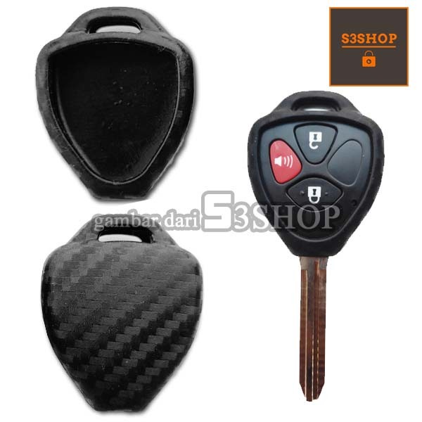 Sarung Kunci Silicon Rubber Case Fiber Carbon Toyota Key Yaris Avanza Vios Altis