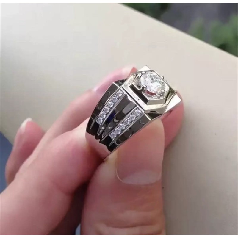 Cincin Pria Perak Berlian Casual Mewah Berkelas Wedding Ring