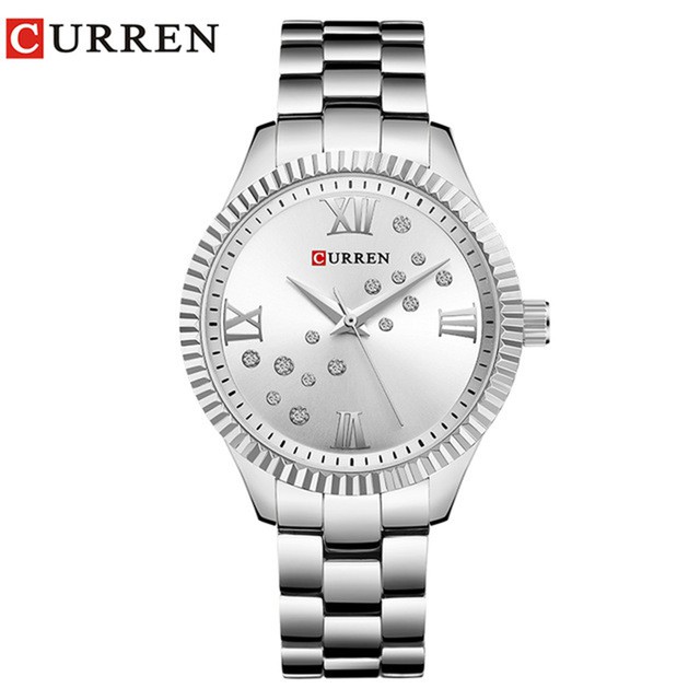CURREN 9009 Jam Tangan Wanita Analog Stainless Steel Dial Rhinestone WATCHKITE WKOS