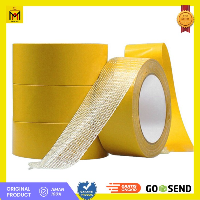 

Lakban Perekat Dua Sisi Serat Fiber Transparan Dobel Tape Super Strong