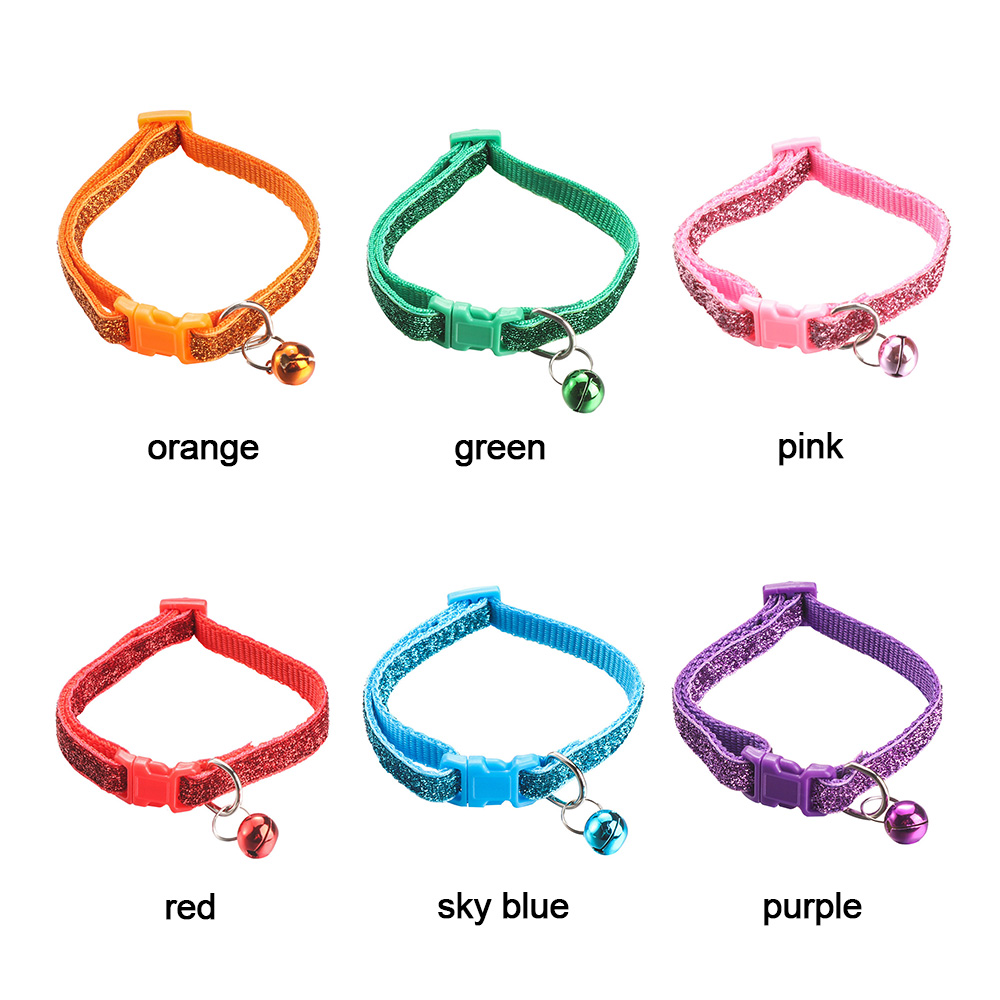 SUYOU Sequin Cat Collars Puppy Kitten Necklace Dog Collar Pet Supplies Buckle Cat Accessories Adjustable Bell Pendant/Multicolor