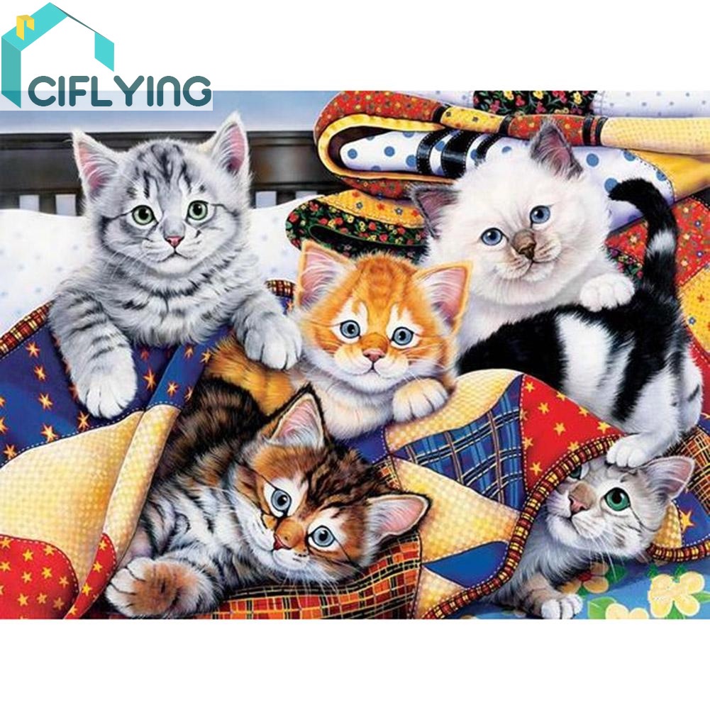 Ciflying Lukisan Diamond 5d Diy Gambar Keluarga Kucing Untuk 