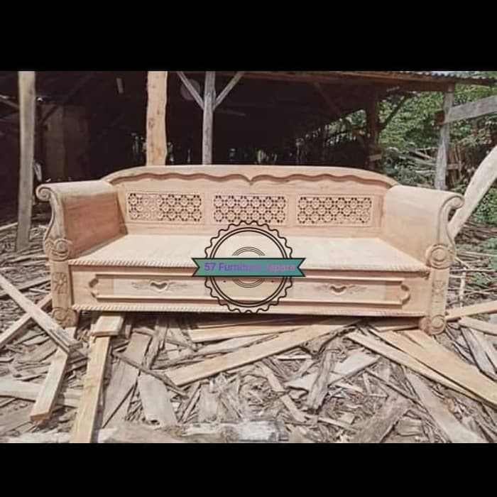 Bale bale lengkung ukir simpel - kursi bangku antik kayu jati mentahan