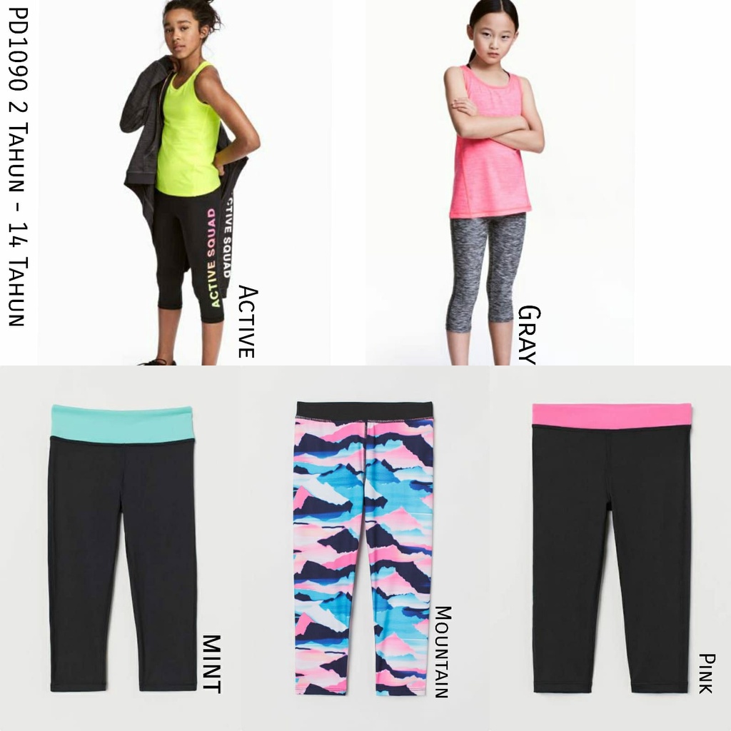 PD1090 Hm Sport Legging Anak Cewek Crop Mint Mountain