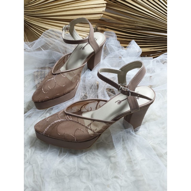 sepatu alummi mocca tali 9cm bahan