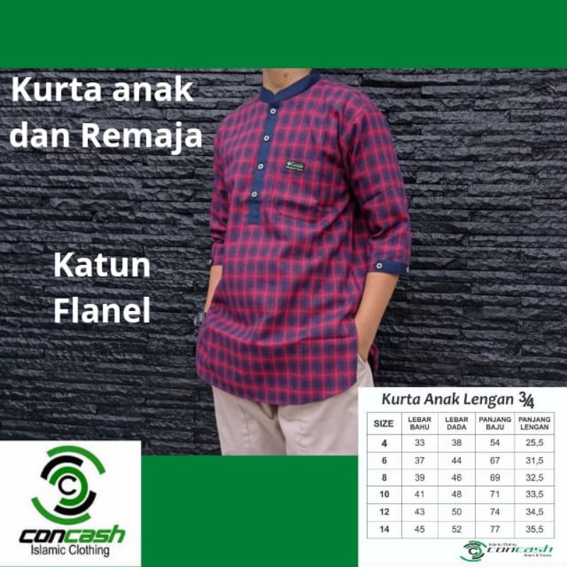 Kurta Remaja dan Anak Katun Flanel / Kurta Pria / Kurta Flanel Concash