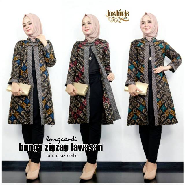 Long cardi bunga zig zag lawasan