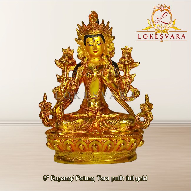 Patung Rupang Arca Logam Tara Putih / White Tara 8inch Full Gold