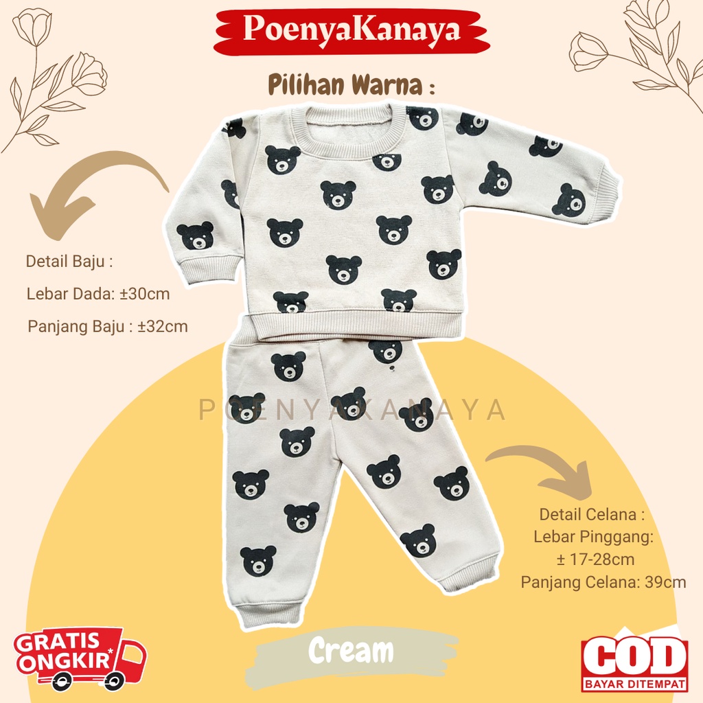 Setelan Sweater Jaket Bayi Anak Panjang KEPALA BERUANG HBc Size 6-18 Bulan SPY56