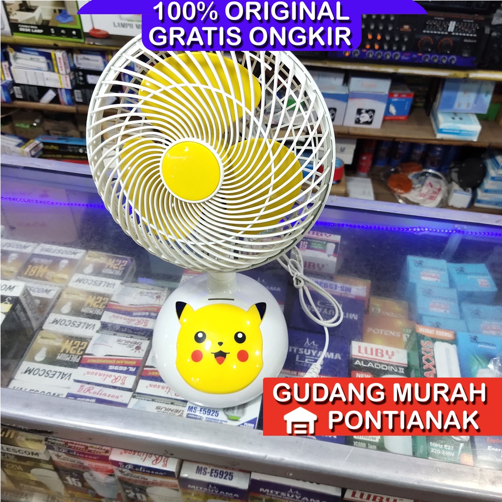 Kipas angin karakter Pikacu / Desk fan Pikacu kuning Swing Bisa MENOLEH YUNDAI