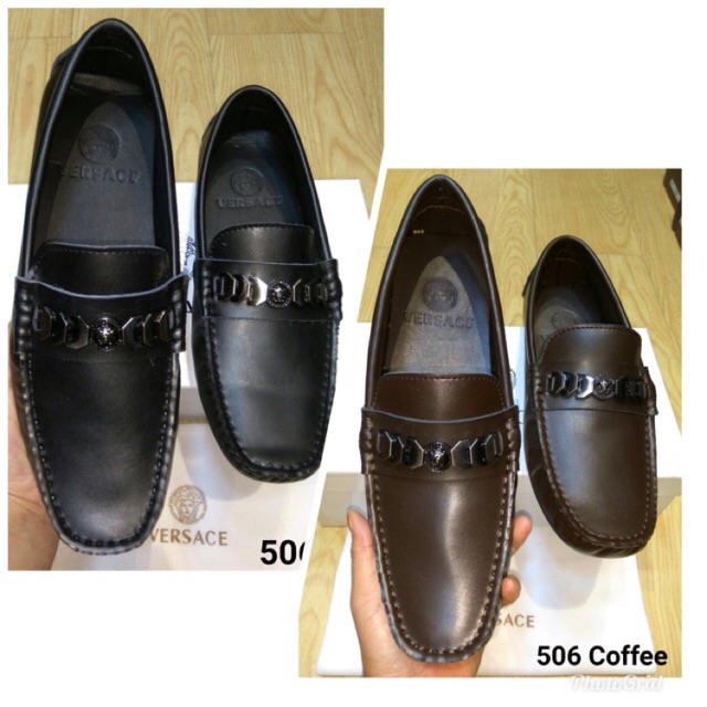 SEPATU LOAFERS PRIA FASHION MURAH KULIT ASLI - VERSACE - BLACK - COFFEE