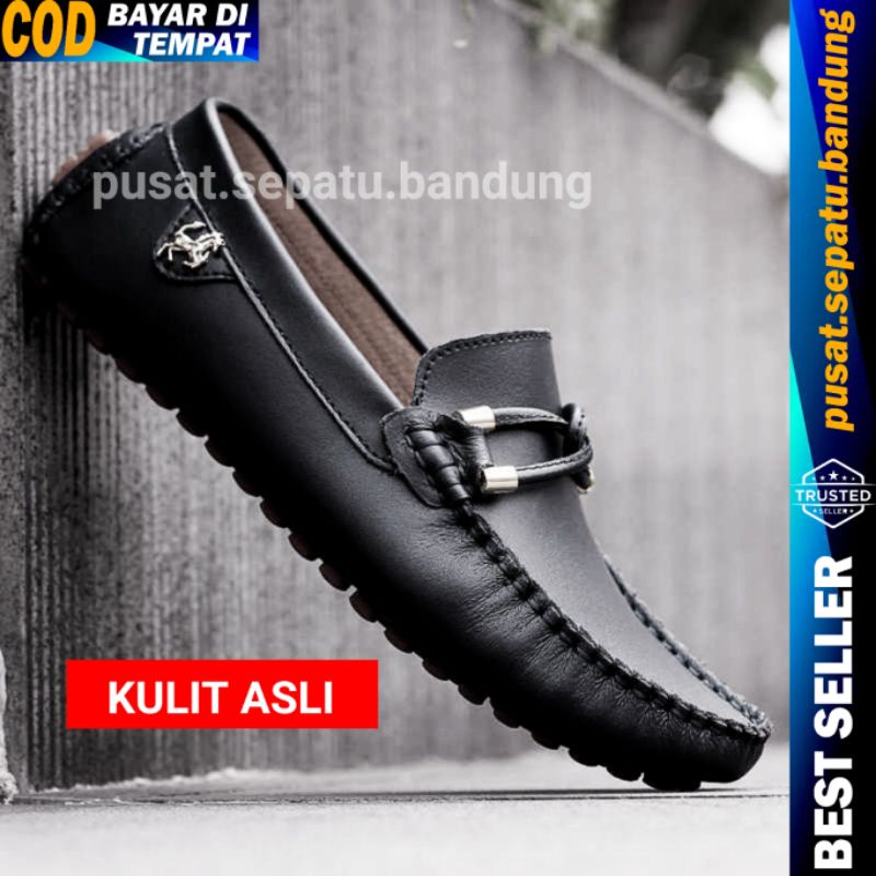 Sepatu Kulit Pria Pantofel Ferrari Casual Kerja Kantor Formal Slip On Santai Keren Hitam dan Coklat