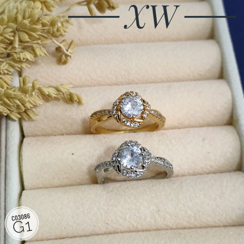 Cincin Wanita Zircon motif Bunga Mewah C03086