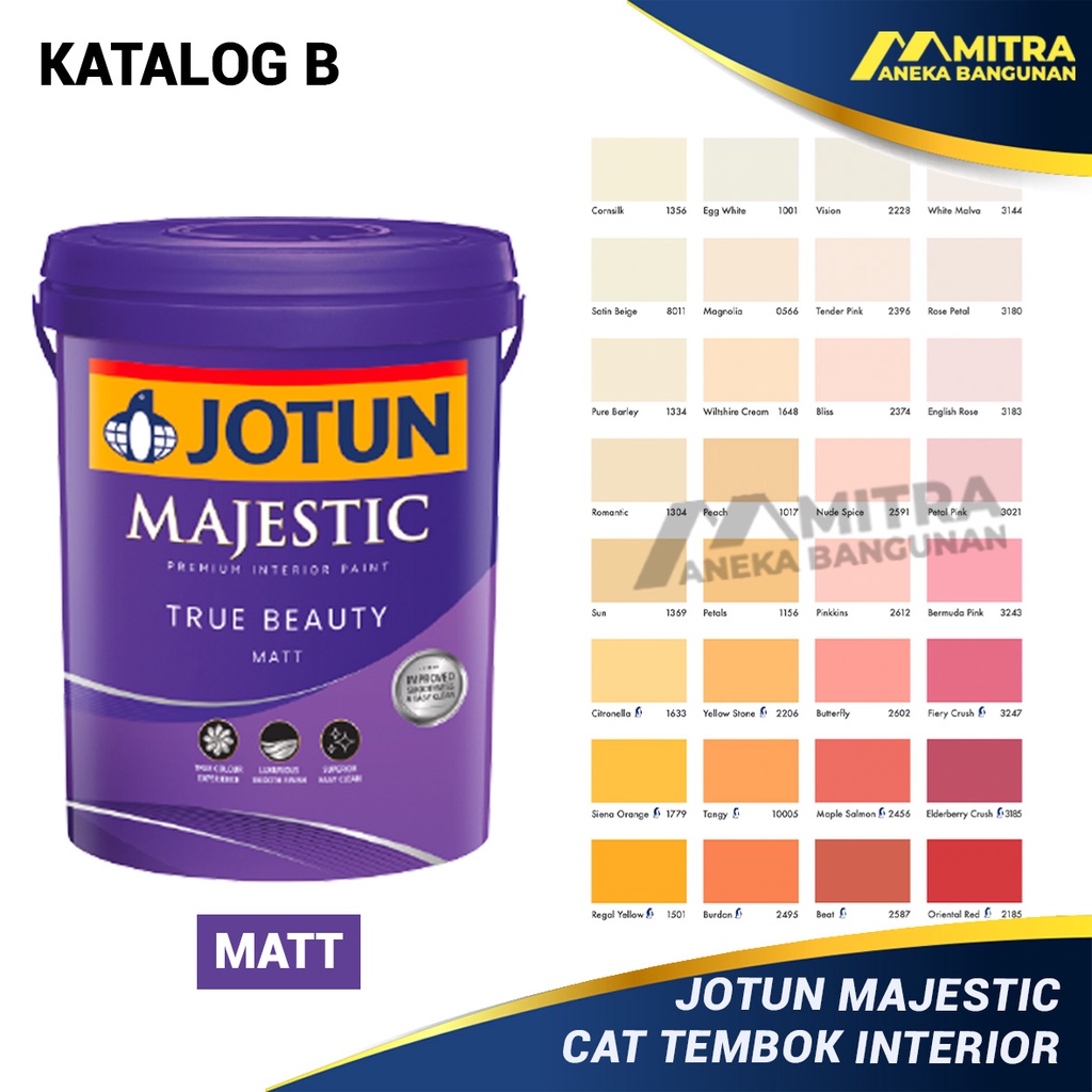 Promo Cat Tembok Interior Jotun Majestic True Beauty Matt 2,5 Liter / Katalog B / Warna Kuning Pink