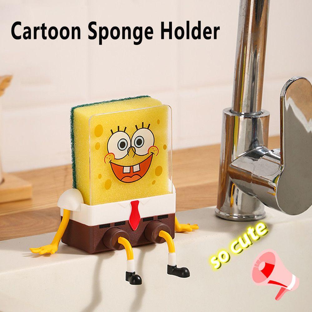 QUINTON Holder Spons SquarePants Kartun Keranjang Saringan Kecil Dengan Spons Aksesoris Dapur Drain Rack