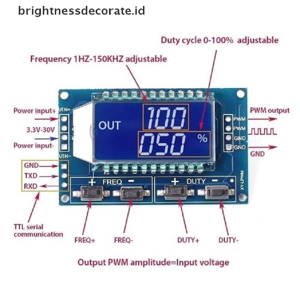 Generator Sinyal Frekuensi Pwm 3.3v-30v Adjustable Dengan Layar Lcd