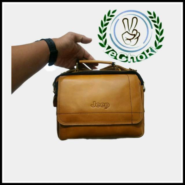Tas Selempang Jinjing Kerja Pria Full Kulit Sapi Asli - Jeep