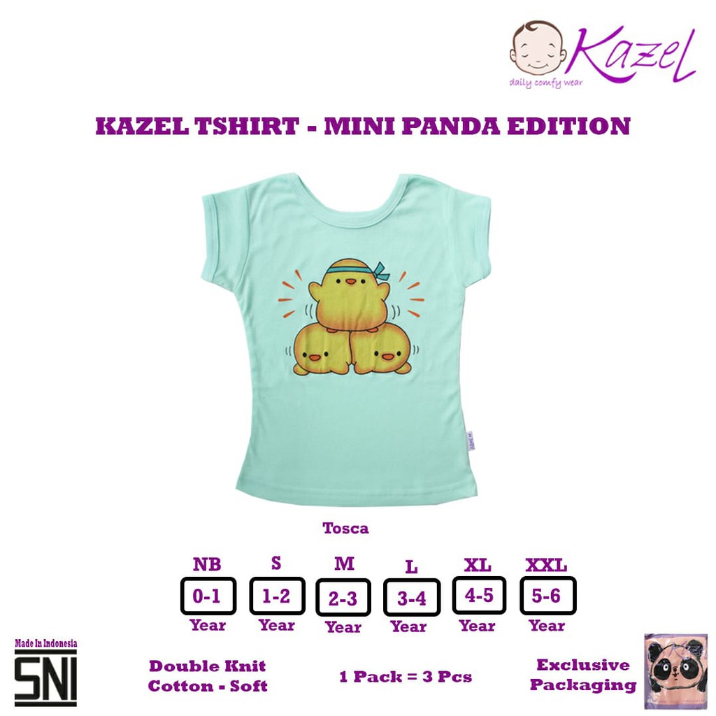 Kazel Tshirt MINI PANDA Edition - Baju Kaos Oblong Anak isi 3