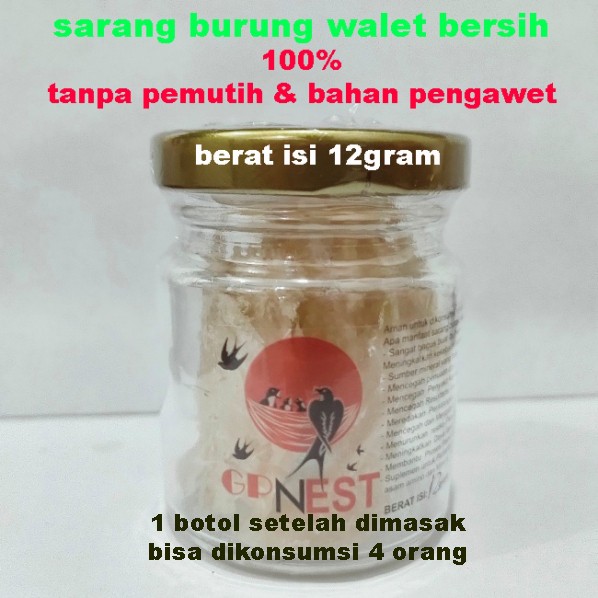 SARANG BURUNG WALET BERSIH NATURAL kemasan botol Bird's Nest 12gram